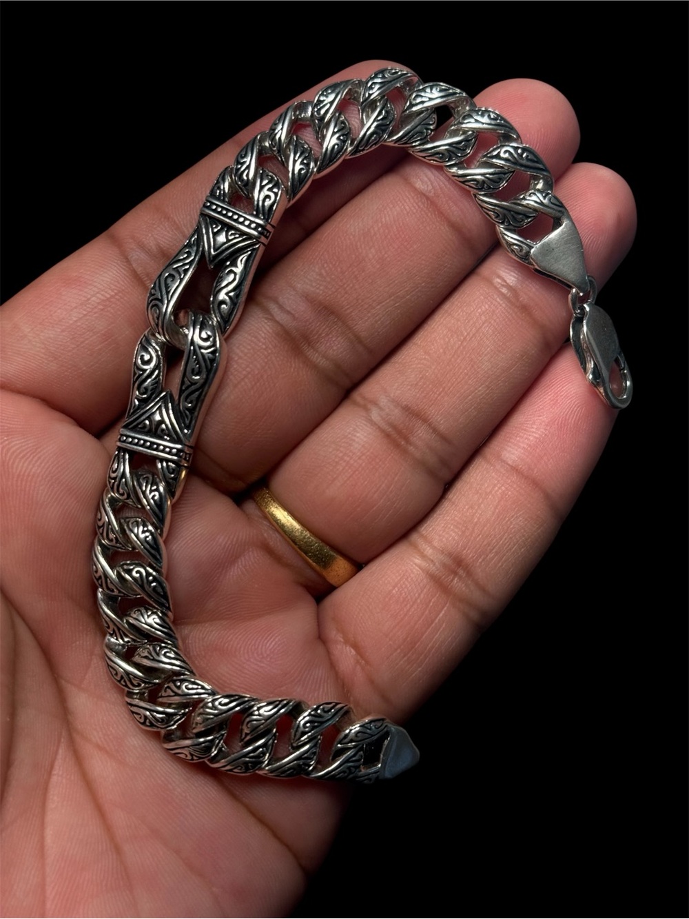 925 Sterling Silver Handmade Link Bracelet 8” 38g Engraved